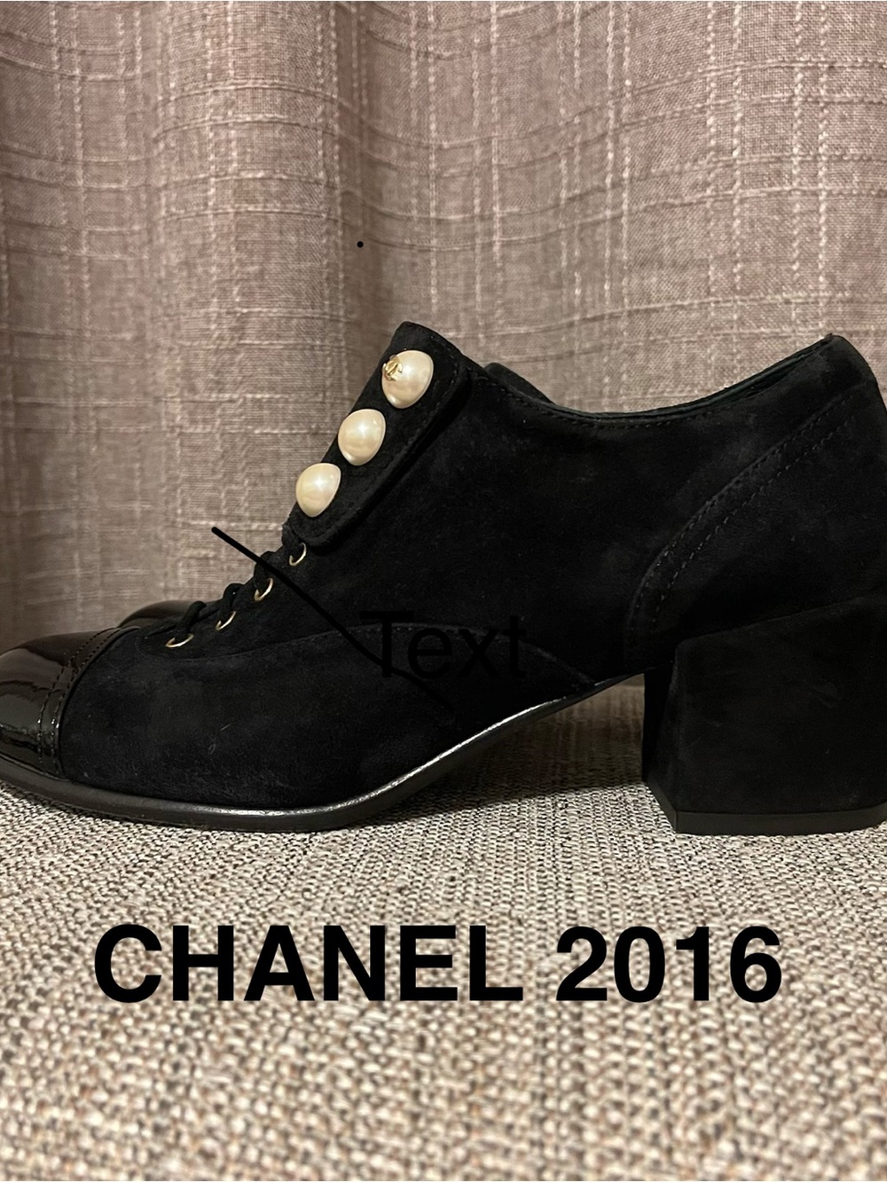 CHANEL Black Suede Pearl-Button Block Heel Oxford - Women